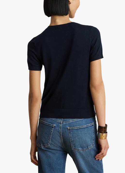 Ralph Lauren Fijngebreide top met logoborduring - achterkant 5 lauren navy / blauw
