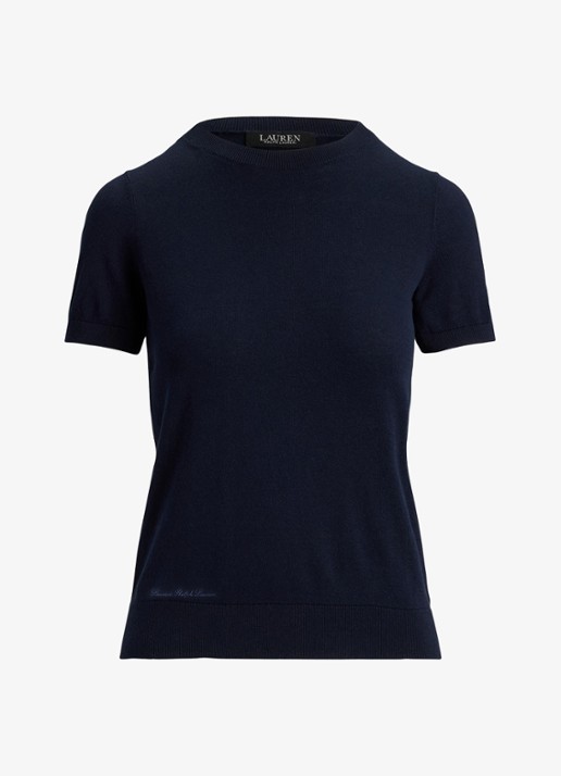 Ralph Lauren Fijngebreide top met logoborduring - voorkant 3 lauren navy / blauw