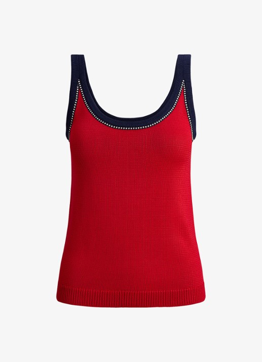 Ralph Lauren Fijngebreide top met stretch - voorkant 3 cruise red multi / rood