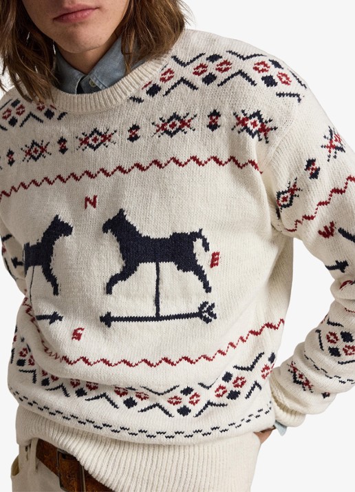 Ralph Lauren Fijngebreide trui in linnenblend met ingebreid patroon - detail 5 cream combo / creme