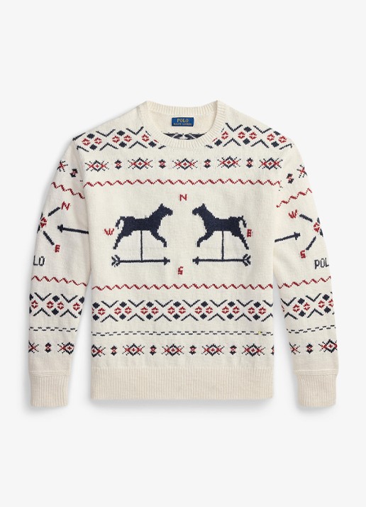 Ralph Lauren Fijngebreide trui in linnenblend met ingebreid patroon - voorkant 2 cream combo / creme
