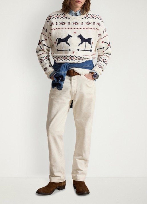 Ralph Lauren Fijngebreide trui in linnenblend met ingebreid patroon - voorkant 3 cream combo / creme