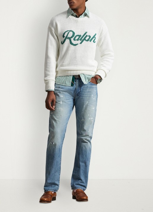 Ralph Lauren Fijngebreide trui in linnenblend met logoprint - voorkant 2 deckwash white combo-40jm