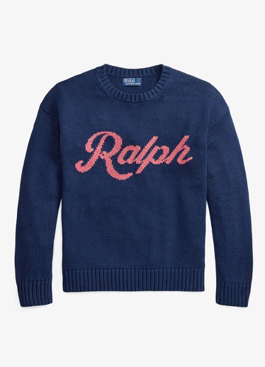 Ralph Lauren Fijngebreide trui in linnenblend met logoprint - voorkant dark cobalt combo-zyrz