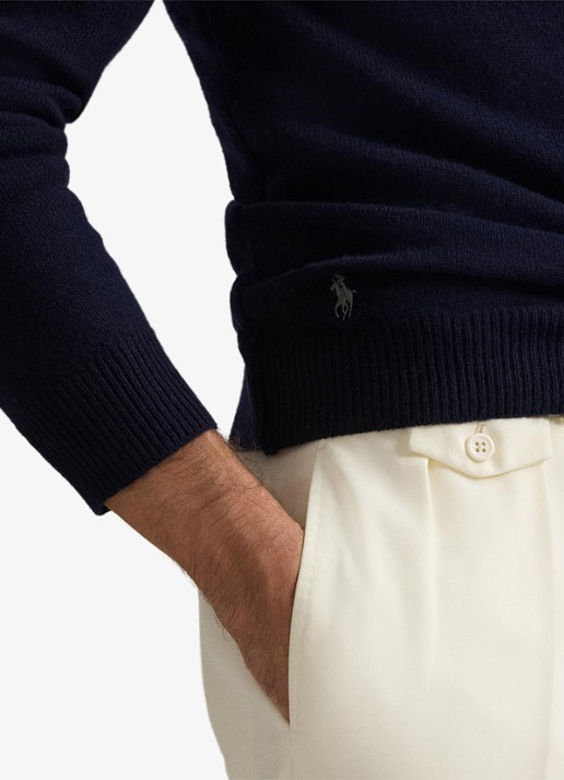 Ralph Lauren Fijngebreide trui in wolblend met col  - detail 4 donkerblauw
