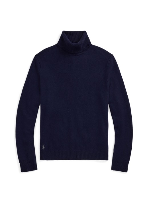 Ralph Lauren Fijngebreide trui in wolblend met col  - voorkant donkerblauw