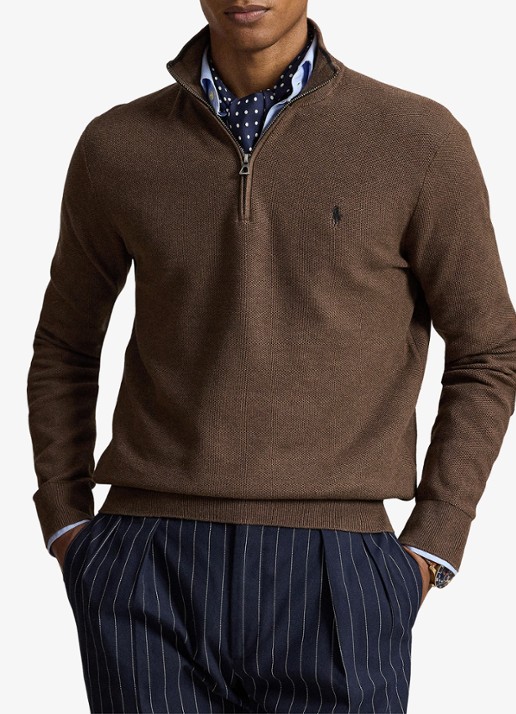 Ralph Lauren Fijngebreide trui met halve rits en logoborduring