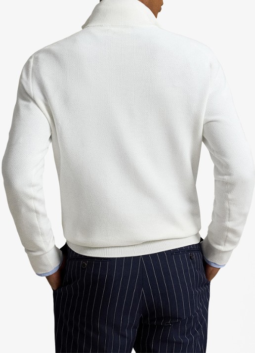 Ralph Lauren Fijngebreide trui met halve rits en logoborduring - achterkant deckwash white / wit