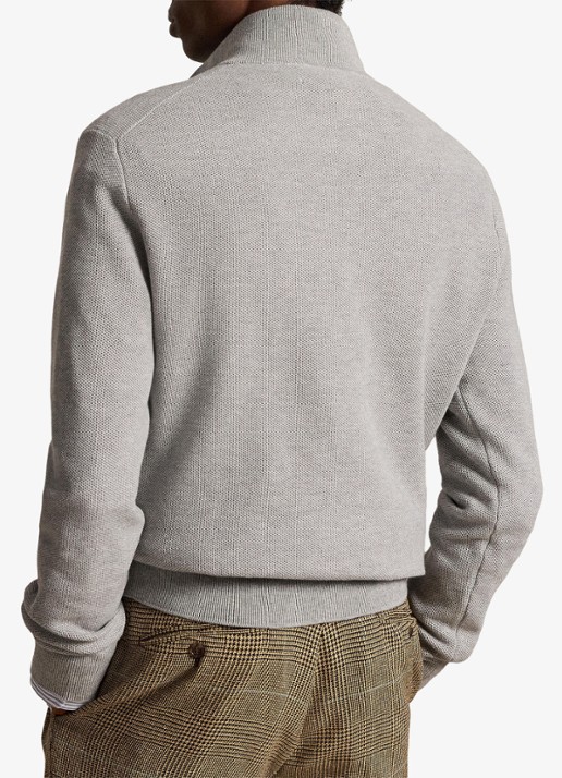 Ralph Lauren Fijngebreide trui met halve rits en logoborduring - achterkant 3 andover heather / grijs