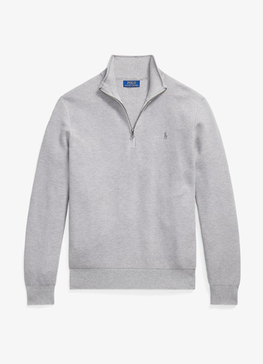Ralph Lauren Fijngebreide trui met halve rits en logoborduring - voorkant andover heather / grijs