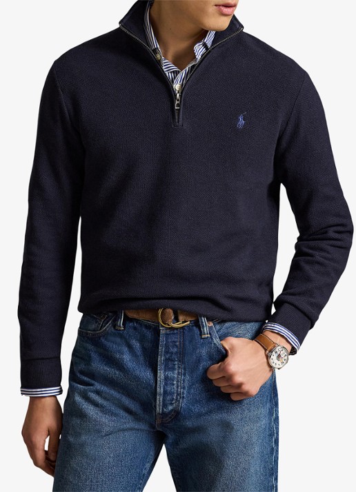 Ralph Lauren Fijngebreide trui met halve rits en logoborduring
