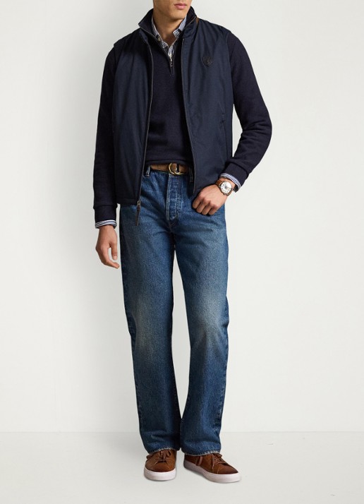 Ralph Lauren Fijngebreide trui met halve rits en logoborduring - voorkant 5 navy heather / blauw