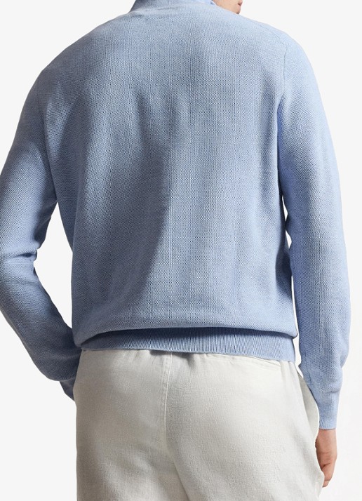 Ralph Lauren Fijngebreide trui met halve rits en logoborduring - achterkant blue hyacith heather / blauw