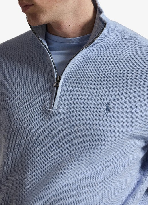 Ralph Lauren Fijngebreide trui met halve rits en logoborduring - detail 3 blue hyacith heather / blauw
