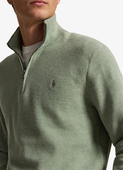 Ralph Lauren Fijngebreide trui met halve rits en logoborduring - detail 5 fern green heather / groen