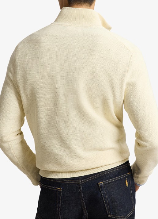 Ralph Lauren Fijngebreide trui met halve rits en logoborduring - achterkant 3 andover cream / crème