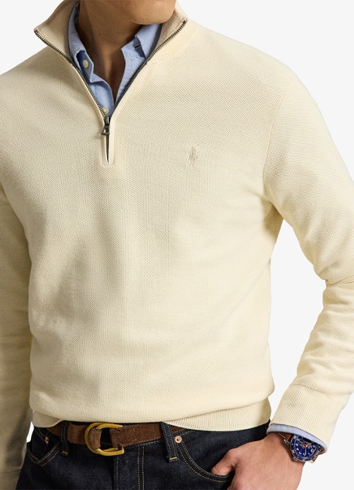 Ralph Lauren Fijngebreide trui met halve rits en logoborduring - detail 5 andover cream / crème