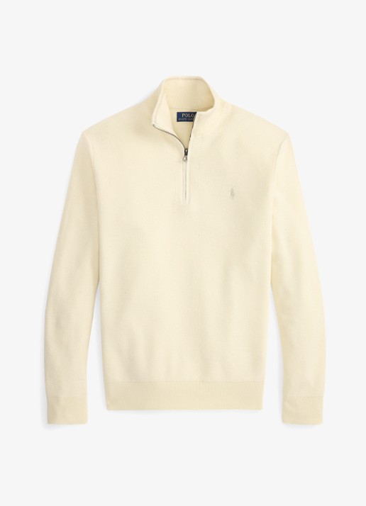 Ralph Lauren Fijngebreide trui met halve rits en logoborduring - voorkant andover cream / crème