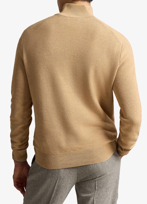 Ralph Lauren Fijngebreide trui met halve rits en logoborduring - achterkant 5 camel melange / bruin