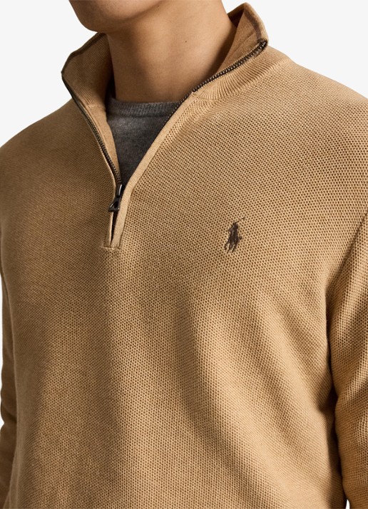 Ralph Lauren Fijngebreide trui met halve rits en logoborduring - detail 2 camel melange / bruin