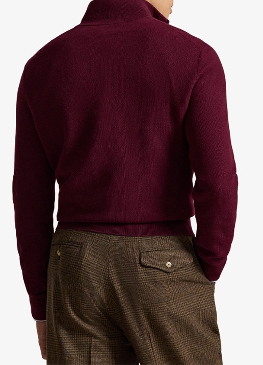 Ralph Lauren Fijngebreide trui met halve rits en logoborduring - achterkant 3 merlot wine heather / rood