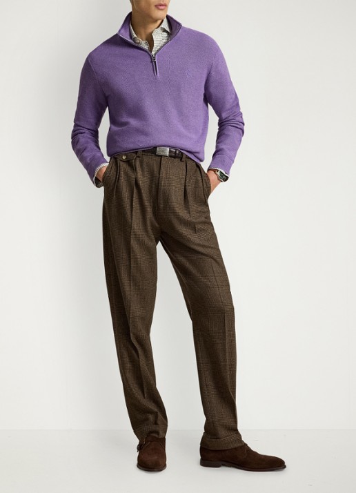 Ralph Lauren Fijngebreide trui met halve rits en logoborduring - detail 4 light coronet purple heather / lichtpaars