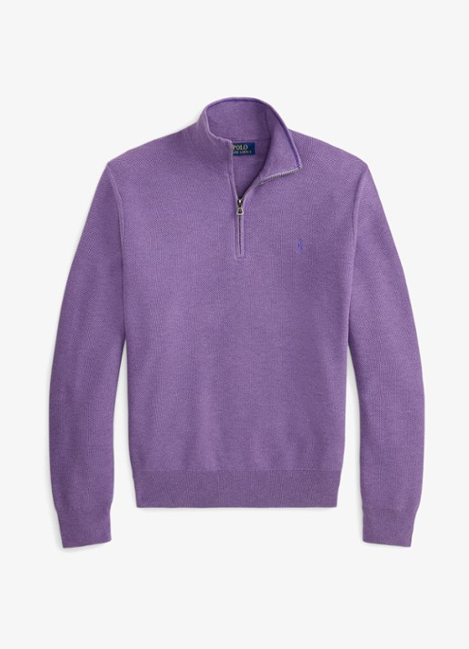 Ralph Lauren Fijngebreide trui met halve rits en logoborduring - voorkant light coronet purple heather / lichtpaars