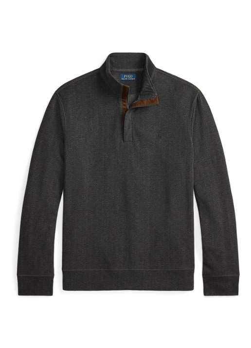 Ralph Lauren Fijngebreide trui met halve rits en visgraatdessin - voorkant 4 windsor herringbone / donkergrijs