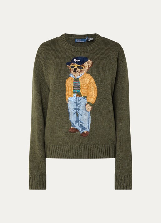 Ralph Lauren Fijngebreide trui met ingebreide print - voorkant bronsgroen
