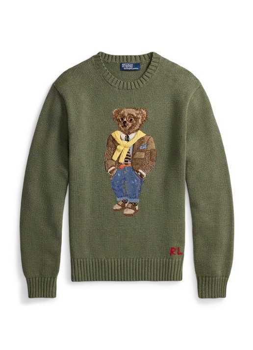 Ralph Lauren Fijngebreide trui met ingebreide print - voorkant 4 lovette heather / legergroen