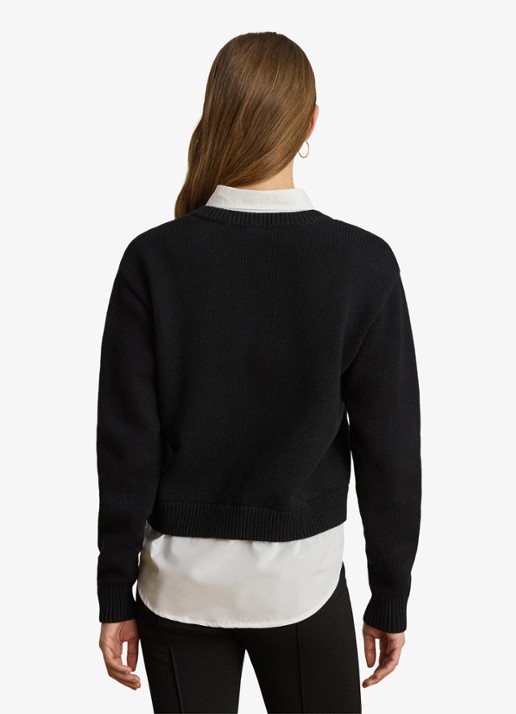 Ralph Lauren Fijngebreide trui met kraag - achterkant 3 black/white / zwart