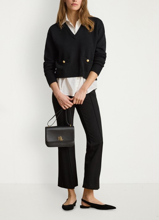 Ralph Lauren Fijngebreide trui met kraag - voorkant 5 black/white / zwart