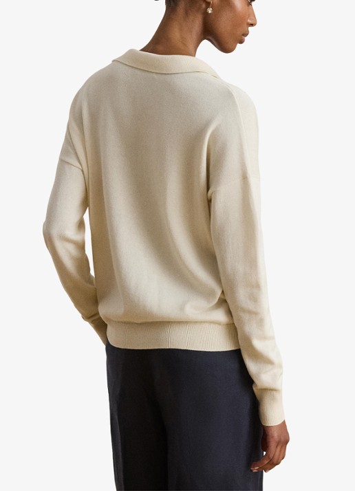 Ralph Lauren Fijngebreide trui met kraag - achterkant 3 mascarpone crème / crème