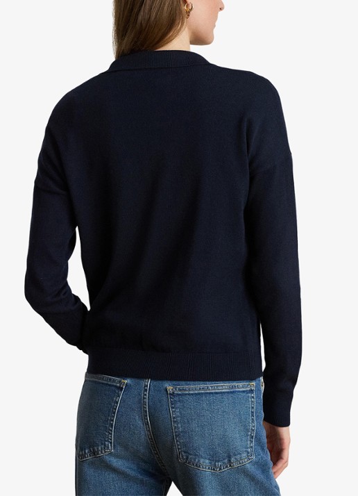 Ralph Lauren Fijngebreide trui met kraag - achterkant 5 lauren navy / blauw