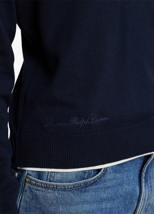 Ralph Lauren Fijngebreide trui met kraag - detail 2 lauren navy / blauw