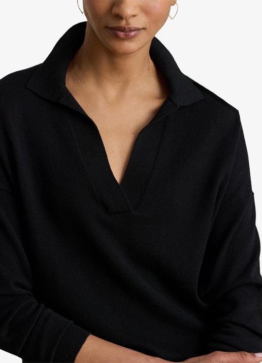 Ralph Lauren Fijngebreide trui met kraag - detail 5 zwart