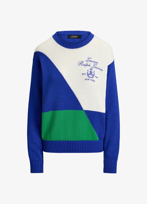 Ralph Lauren Fijngebreide trui met logoborduring - voorkant kobaltblauw