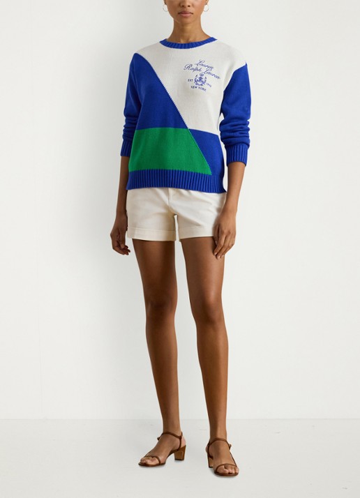 Ralph Lauren Fijngebreide trui met logoborduring - voorkant 2 kobaltblauw