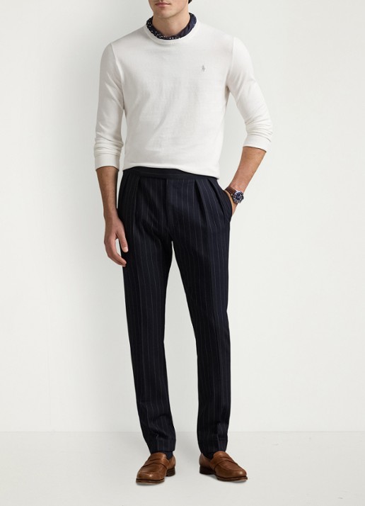 Ralph Lauren Fijngebreide trui met logoborduring - voorkant 4 deckwash white / wit