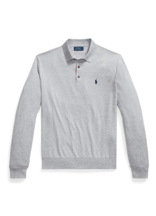 Ralph Lauren Fijngebreide trui met logoborduring - voorkant 2 andover heather / lichtgrijs