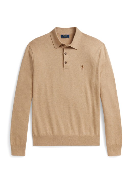 Ralph Lauren Fijngebreide trui met logoborduring - voorkant camel melange / camel