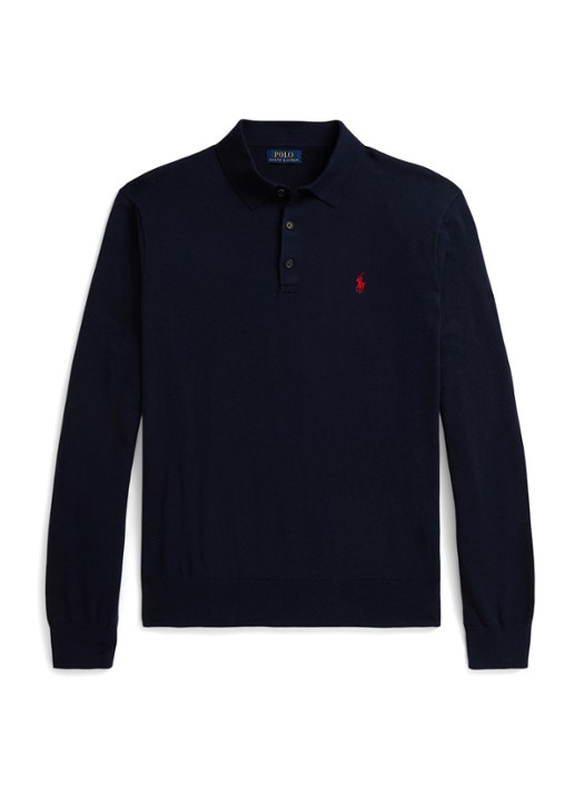 Ralph Lauren Fijngebreide trui met logoborduring - voorkant 4 donkerblauw