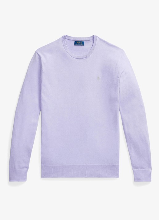 Ralph Lauren Fijngebreide trui met logoborduring - voorkant 3 powder purple / lichtpaars