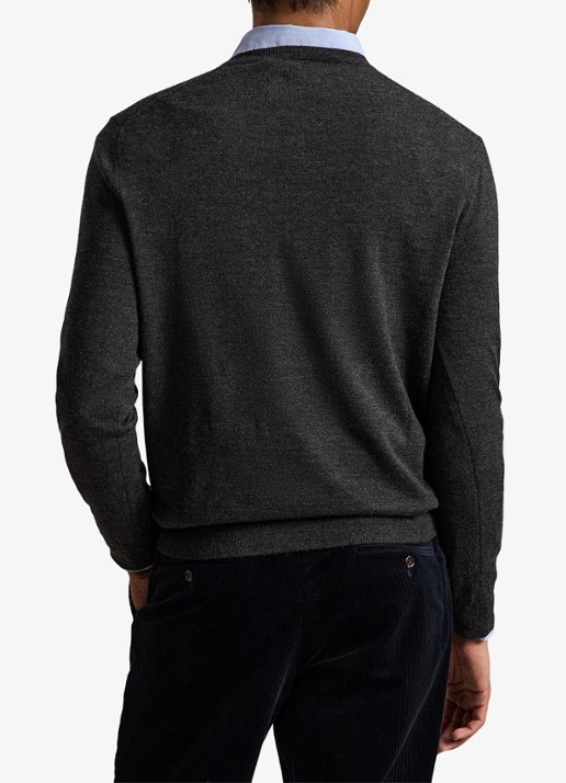 Ralph Lauren Fijngebreide trui met logoborduring - achterkant dark granite hthr / donkergrijs