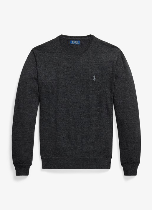 Ralph Lauren Fijngebreide trui met logoborduring - voorkant 2 dark granite hthr / donkergrijs