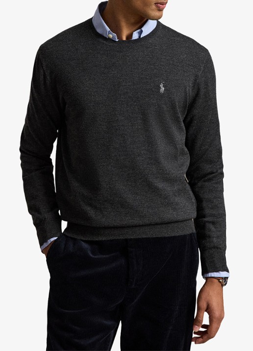 Ralph Lauren Fijngebreide trui met logoborduring - voorkant 3 dark granite hthr / donkergrijs