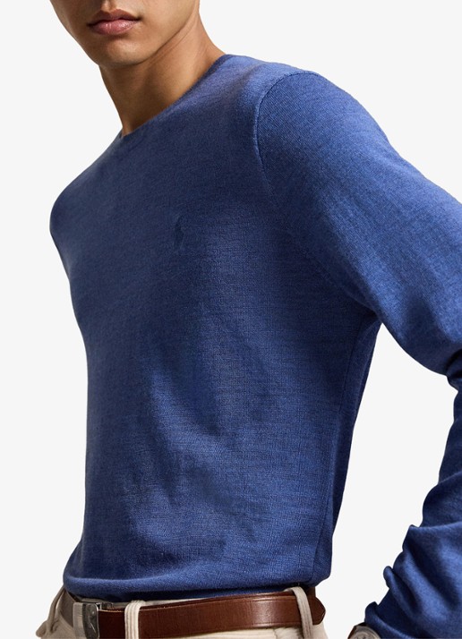 Ralph Lauren Fijngebreide trui met logoborduring - detail clarity blue heather / blauw