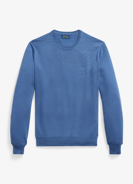 Ralph Lauren Fijngebreide trui met logoborduring - voorkant 2 clarity blue heather / blauw
