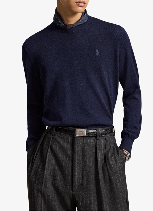 Ralph Lauren Fijngebreide trui met logoborduring - voorkant 2 hunter navy / donkerblauw