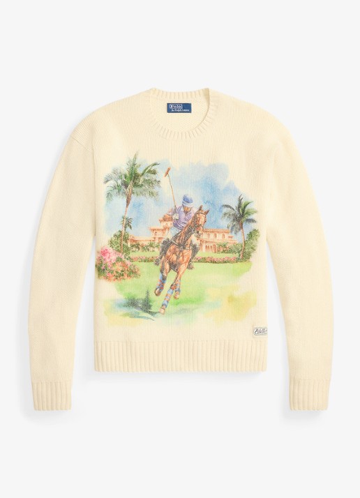 Ralph Lauren Fijngebreide trui met print - voorkant 3 beige